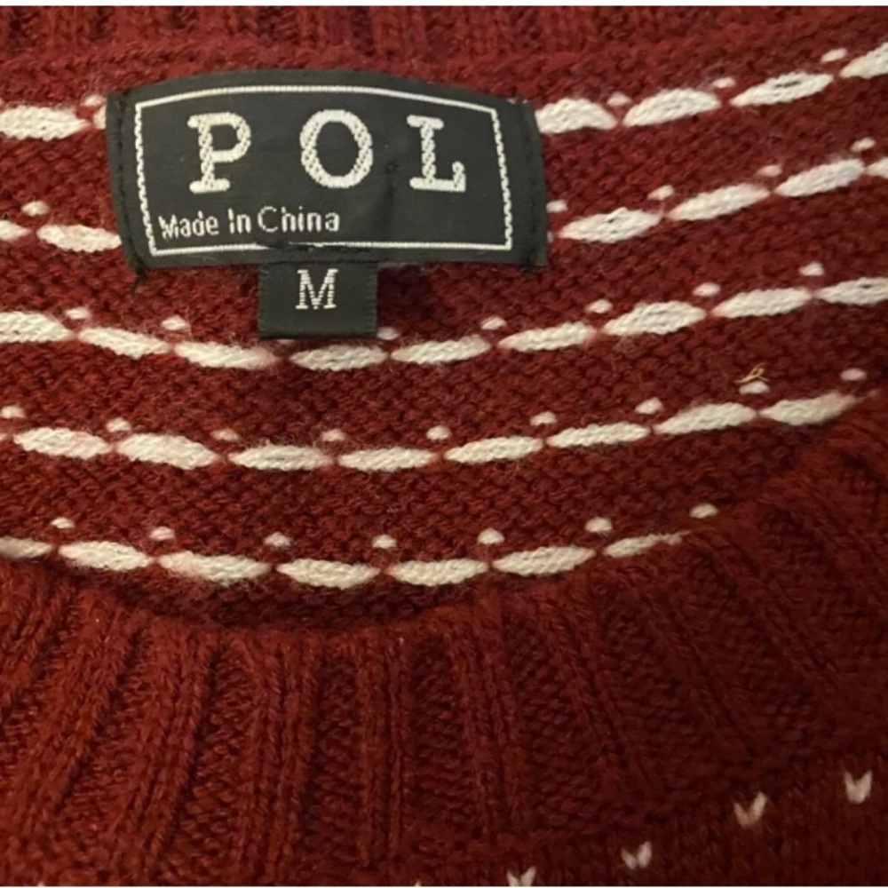 POL Women's Fair Isle Christmas Sweater Reindeer Snowflakes Holiday Red Medium - Picture 3 of 4